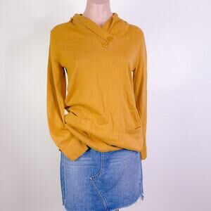 Jeanne Pierre Button Accent Cowl Neck Pullover Sweater Maple Gold sz Small NWT